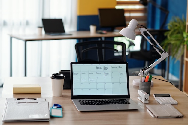 Modern office workspace with calendar planning